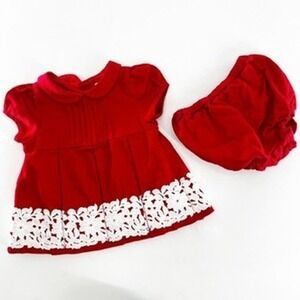 Janie and Jack Red Lace Trim Dress and Bloomers Set Baby Girl 12 18 Months